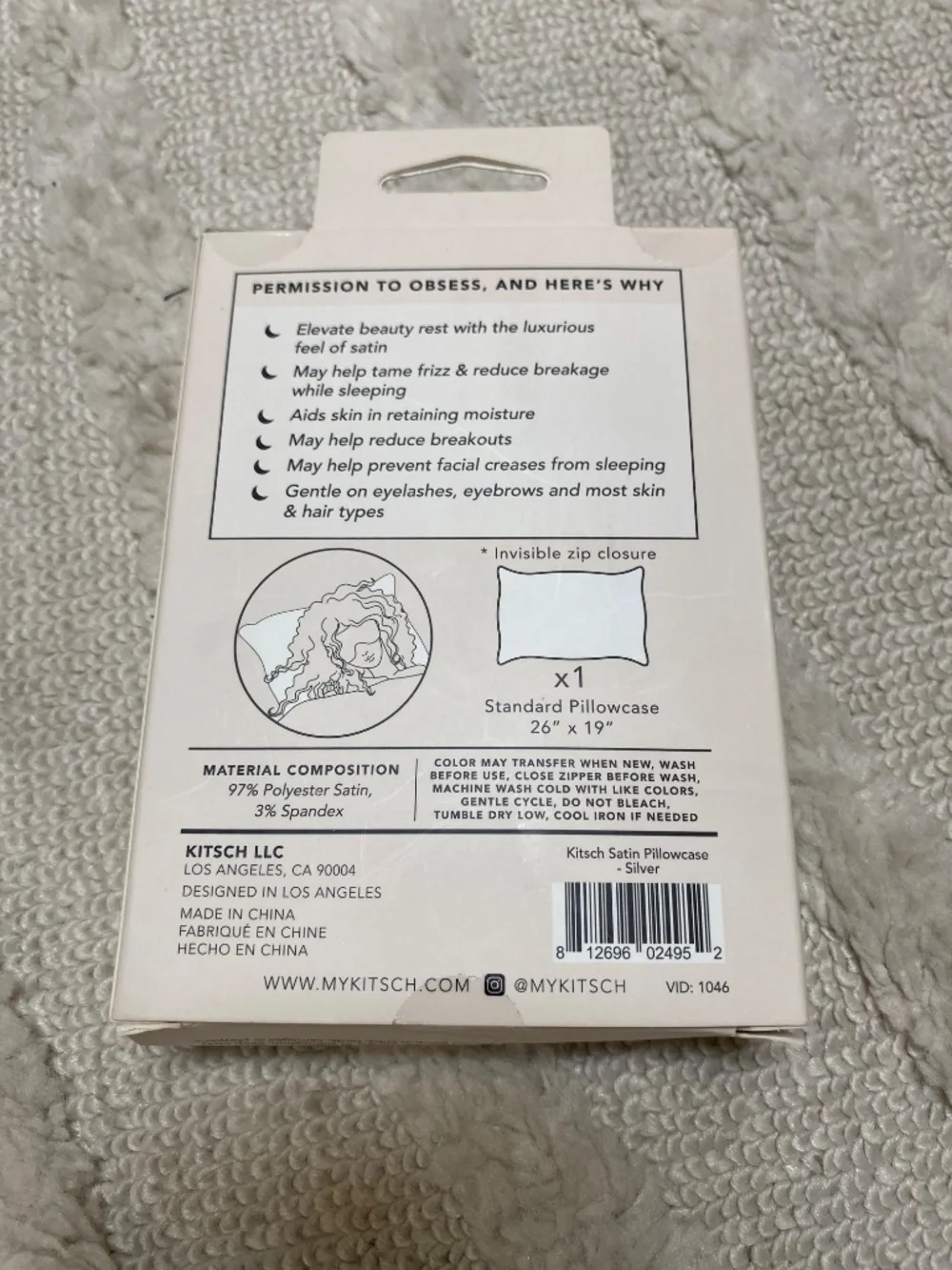 Kitsch Satin pillowcase Standard size Silver *NEW*